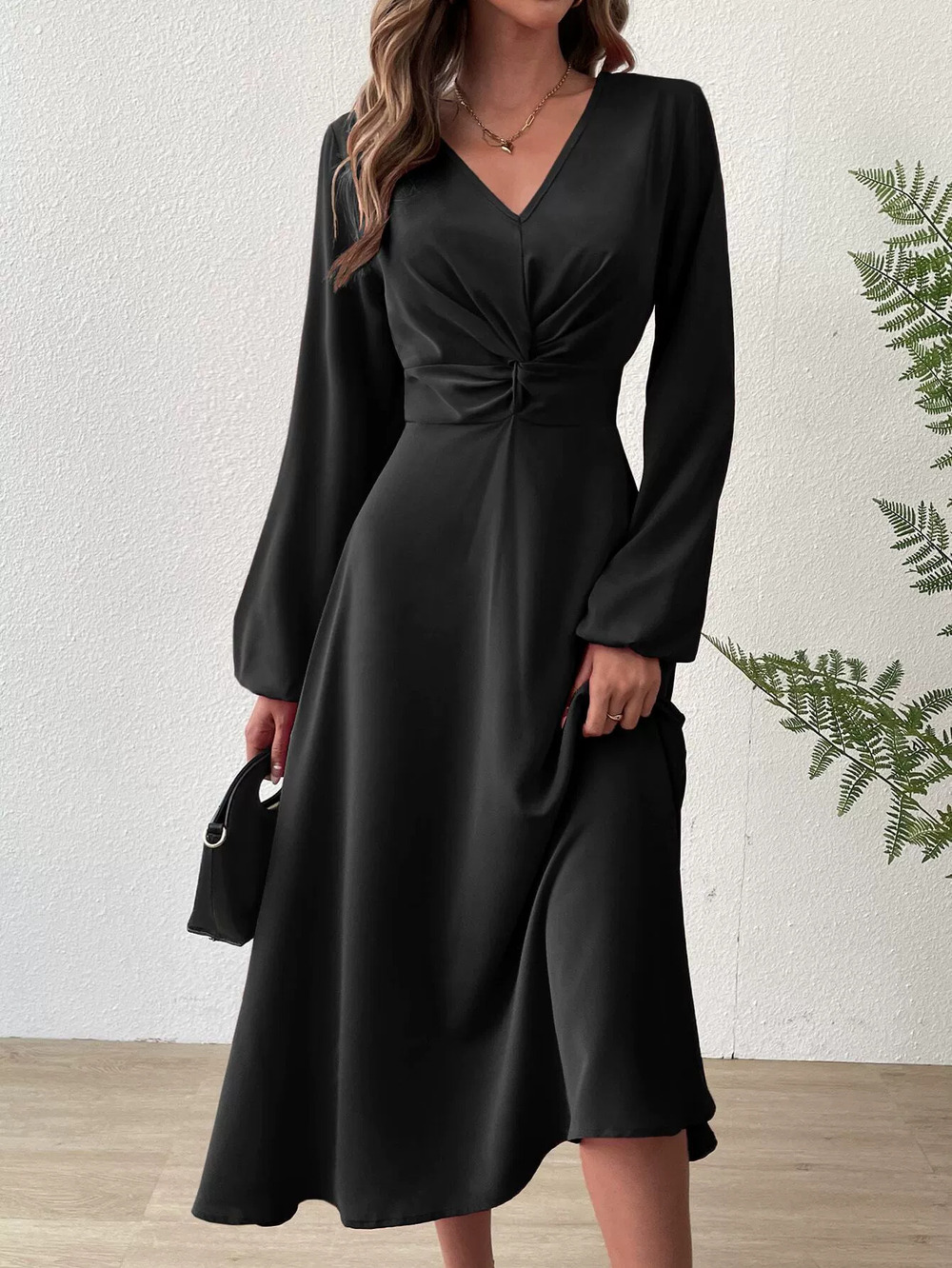 ZARA French Chic Collar Dress High Waist Midi Fall Winter